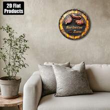 1件2D平面烧烤主题金属墙饰，8英寸圆形，适用于酒吧、厨房、咖啡厅、家居、客厅、办公室、餐厅、卧室、派对装饰，预钻孔，孔位随机。 - 彩色 - 查看 5