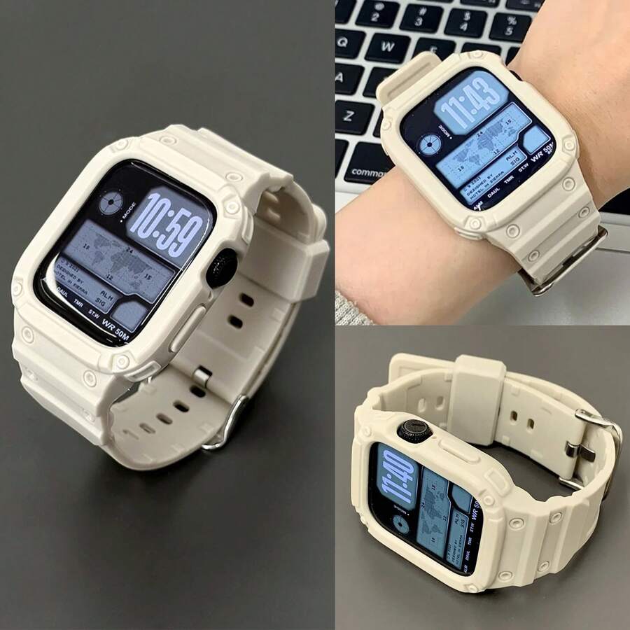 1pc Glacier Integrated Full Coverage Protective Band Compatible With Apple Watch, 42mm 46mm 38mm 40mm 41mm 44mm 45mm, Breathable TPU Sports Strap For Apple Watch Series 10/9/8/7/6/5/4, Suitable For Summer, Unisex