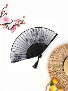 1pc Retro Style Handheld Fan, Chinese Hanfu Design, Summer Portable Folding Fan - A - View 7