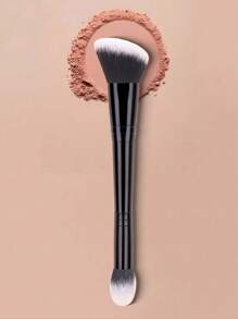1 pieza Brocha de maquillaje de doble cabezal, brocha para contorno y colorete, cerdas súper suaves y finas, sin apelmazamiento de polvos