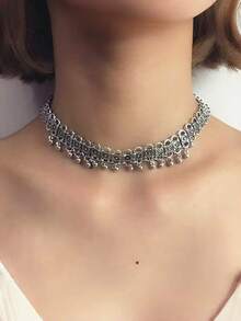 1pc Women Retro Hollow Carved Short Necklace, Suitable For Daily Wear - Antique Silver - View 5