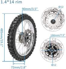14" 12" Wheels Front 60/100-14 & Rear 80/100-12 Tire With Rim + Brake Disc & Sprocket 12mm Bearing For Dirt Pit Bike Motocross Off Road 70cc 90cc 110cc 125cc SSR Taotao - 1 - View 2