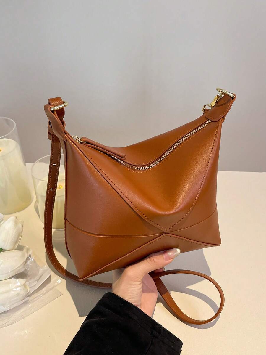 New Women Fashion Casual Shoulder Crossbody Bag, Minimalist Foldable Underarm Bag, Large Capacity Soft Surface Clutch Bag - Brown - View 1