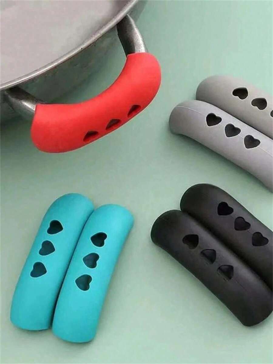 1/2/4 件硅胶防烫锅柄盖、耐高温耐磨锅柄套、隔热套、创意镂空心形防烫防滑锅柄保护套、厨房小工具、厨房用品、适用于煎锅和烤盘、砂锅、蒸锅、汤锅、锅垫、厨房配件