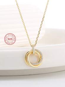 Artepollo 1pc 925 Silver Zirconia Stone 3-Loop Hypoallergenic Necklace, Gift Box Packaging, Holiday/Birthday Gift For Youths And Friends - one-size - View 1