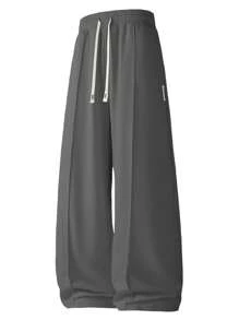 Pantalones casuales anchos con cintura con cordón para hombre