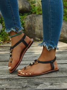 新款时尚系带女式拖鞋，休闲罗马风格一脚蹬平底凉鞋，黑色、米色、棕色，纯色编织舒适沙滩凉鞋，博主推荐厚底凉鞋，夏季沙滩鞋，优雅搭扣低跟圆头拖鞋，防臭防滑简约户外拖鞋，百搭平底一脚蹬女式凉鞋