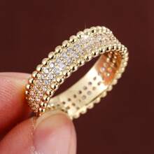 1 anel feminino minimalista com strass e borda de pérola