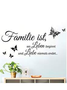 1 Stück Wandtattoo mit inspirierendem Zitat, schwarze PVC selbstklebende abnehmbare motivierende Wandaufkleber mit schönem Schmetterling-Wandaufkleber, Spiegelaufkleber mit inspirierenden Worten "Familie ist, wo das Leben beginnt und die Liebe niemals endet", Vinyl-Aufkleber für Heimdekoration, Frühlingsdekoration, um Ihr Zuhause aufzufrischen, Festdekoration, Geschenke, Geburtstag, Abschluss, personalisierte Aufkleber