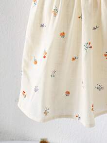 1件女婴全印花无袖休闲宽松连衣裙，百搭夏季穿搭套装，适合小女婴