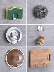 Under Cabinet Cutting Board Holder - 4 Pcs Pot Lid Organizer For Cabinet Cutting Board Holder Rack Storage Stainless Steel Under Shelf Counter Chopping Board Holder,Sink Sponge Shelf - Silver - View 10