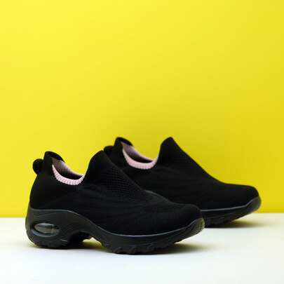 女士跨境休闲一脚蹬针织舞蹈气垫运动鞋