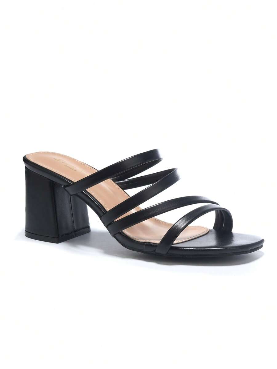 Revreal Strappy Block Heels With Square Toe Design Summer Bohemian - Black - View 1