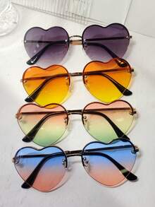 1pc Fashionable Women Heart-Shaped Metal Frame Gradient Colorful Fashion Glasses, Suitable For Party, Holiday, Music Festival, Tourism, Y2K Style For Summer Beach Vacation,Outdoor,Travel - 金色 - 查看 14