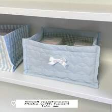 1 Cute Pink And Blue Three-Dimensional Bow Lace Storage Basket, Desktop Sundries Storage Basket, Lipstick Makeup Brush Skin Care Storage Basket, Desktop Decoration,For Back To School