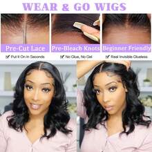 4X4 Wear And Go Bob Wigs Human Hair Short Body Wave Lace Closure Wigs For Women Brazilian Hair Glueless Pre Cut Lace Wig Ready To Go Wavy Bob Human Hair Wigs Natural Color - SNatural - 查看 5