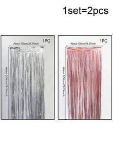 1 件激光雨幕 / 2 件/3 件（蓝色激光 + 香槟色套装）/ 2 件（香槟色雨幕）闪亮香槟色生日派对装饰背景、乔迁、周年纪念、婚礼装饰增添欢乐气氛 - 銀色 - 查看 12