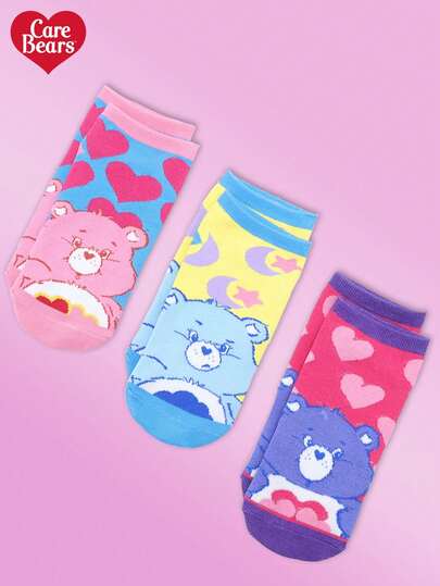  3 Pairs Care Bears Themed Socks For Women, Fun Characters Like Bear, Funshine Bear, Wish Bear, Heart Funshine Bear, Suitable For Everyday Wear, Holidays, Birthdays, Gifts