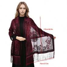 Women Shawl Wraps, Elegant Flower Tassels See-Through Long Scarf Shoulder Cover-Up For Dresses - Grey - View 7