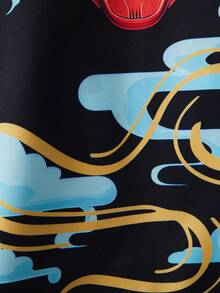 Japanese Fashion Demon Print Kimono Cover Up, Creative Street Style Cosplay Beachwear Cover Up For Summer Holiday - Black - View 7