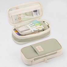 1 件创意双层可扩展多功能大容量铅笔盒，适合初中/高中学生，时尚桌面收纳笔袋，返校礼物，返校，学校用品，铅笔袋，书包 - 彩色 - 查看 3