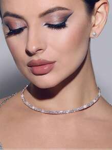 2pcs/Set Elegant Rhinestone Choker Necklace And Earrings Bridal Jewelry Set