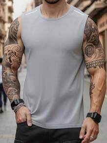 4pcs Pack Men's Quick Dry Fitness Tank Tops, Multicolor Assorted, With Reflective Strips For Outdoor Sports & Night Running Safety