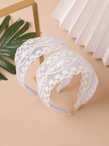2pcs/Set Oversized & Wide Embroidered Floral Lace Headband, Versatile & Suitable For Daily Use For Women,Hairband,Hair Hoop Headbands - Multicolor - View 3