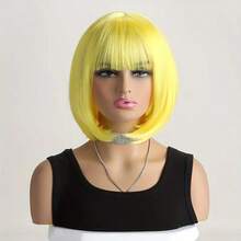 Yellow/Black/Brown Bobo Princess Short Wig, Fashion Women Short Straight Hair Wig, Heat Resistant & Easy To Wear, Suitable For Cosplay, Parties, And Daily Wear - Yellow - View 4