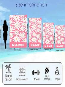 Toalha de praia personalizada com nome para meninos e meninas, 1 peça, flores clássicas, várias cores, toalha de praia para pais e filhos, absorvente, multifuncional, secagem rápida, respirável, reutilizável, requintada, confortável, macia, moderna