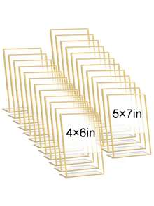 1/3/6pcs,Gold Borders Acrylic Sign Holder Picture Frame Display Stand Clear Paper Holder Table Menu Stands For Wedding Office Restaurant - Gold - View 1
