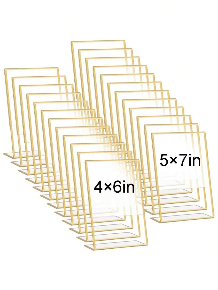 1/3/6pcs,Gold Borders Acrylic Sign Holder Picture Frame Display Stand Clear Paper Holder Table Menu Stands For Wedding Office Restaurant - Gold - View 1