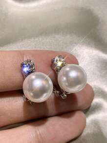 2 piezas Pendientes de clip con perlas falsas y rhinestones, de estilo vintage, elegantes y clásicos para mujeres, adecuados para bodas y eventos formales