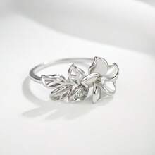 1 pieza Anillo de plata de ley S925 con diseño de flor de moissanita de 1.0 ct, adecuado para uso elegante, encantador, diario, boda, propuesta, fiesta, confesión, banquete, cumpleaños, festival de música, regalo, aniversario, Día de la Madre, peso 7g