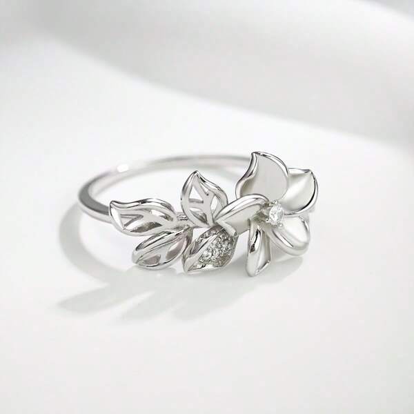 1pc S925 Sterling Silver Ring With 1.0ct Moissanite Flower Design, Suitable For Elegant, Charming, Daily Wear, Wedding, Proposal, Party, Confession, Banquet, Birthday, Music Festival, Gift Giving, Anniversary, Mother's Day, Weight 7g