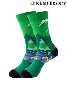 1 Pair Unisex Fashionable Outdoor Sport Mid-Calf Socks, Comfortable Breathable Soccer Player Pattern, Versatile &