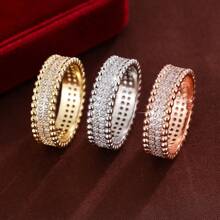 1 anel feminino minimalista com strass e borda de pérola