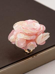 1pc Chiffon Flower Design Ring For Women, Vacation Accessories - Pink - View 4