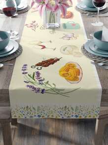 1 pièce Chemin de table en lin personnalisé avec un motif de puzzle alimentaire et floral, décoration d'intérieur personnalisée, forme rectangle allongée, pour table de salle à manger, cadeau