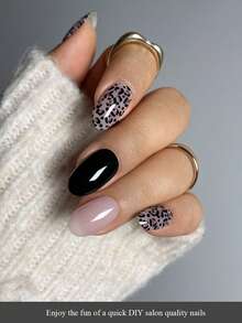 半固化凝胶指甲贴（粉红豹纹），紫色，20/40 凝胶指甲贴纸，贴纸，无需防紫外线，沙龙品质，持久