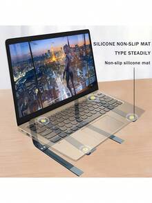 Soporte para portátil de metal, soporte de escritorio de aleación de aluminio de doble capa con disipación de calor vertical, soporte para portátil de metal reforzado - Negro - Ver 2