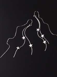 1 对女士简约五角星流苏耳环，独特小众设计优雅耳环适合日常佩戴、派对和聚会 - 銀色 - 查看 5