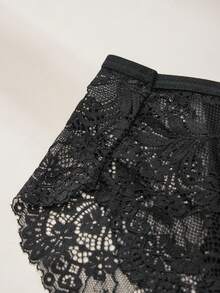 3件大码对比色蕾丝透视性感丁字裤 - 黑色 - 查看 6