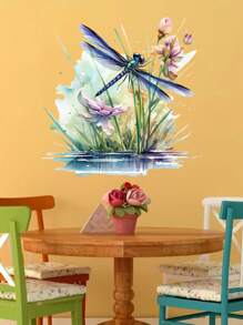 1 Pc Peach Lace Vivid Dragonfly Toilet Decal, Removable And Reusable Easy To Stick Suitable For Waterproof Floral Bathroom Decoration, Elegant Removable Home Aesthetic Art, Room Decoration