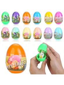 3pcs Bunny Opening Gacha Eggshell Squeeze Stress Relief Capsule Blind Box, Eggshell Colors & Styles Randomly Shipped, For Party Giveaway
