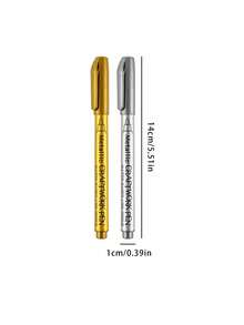 2pcs Gold & Silver Metal Paint Pens For Diy Drawing On Black Card/Doodling/Craft/Scrapbooking/Sign-Making - Multicolor - View 9