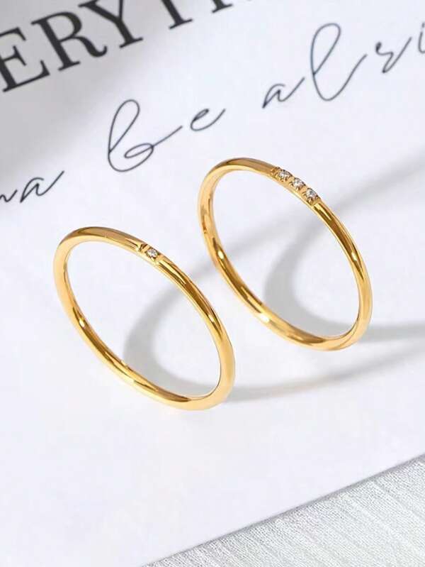 1 pieza Anillo de acero inoxidable minimalista y de moda con circonita brillante, adecuado como accesorio diario