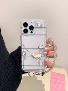 Cute Cat Walking On Lines Clear Bubble Phone Case With Sparkling Diamond Bracelet, Compatible With IPhone - Multicolor - View 4