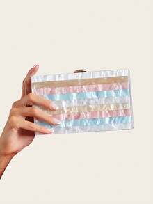 Minimalist Acrylic Patchwork Striped Pouch, Practical & Multi-Functional - 彩色 - 查看 2