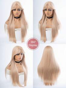 Forehead Lace 4*1, 1 Piece Synthetic Heat Resistant Curls With Bangs Wig Linen Blonde 30 Inch Full Braided Everyday Natural Realistic Wig